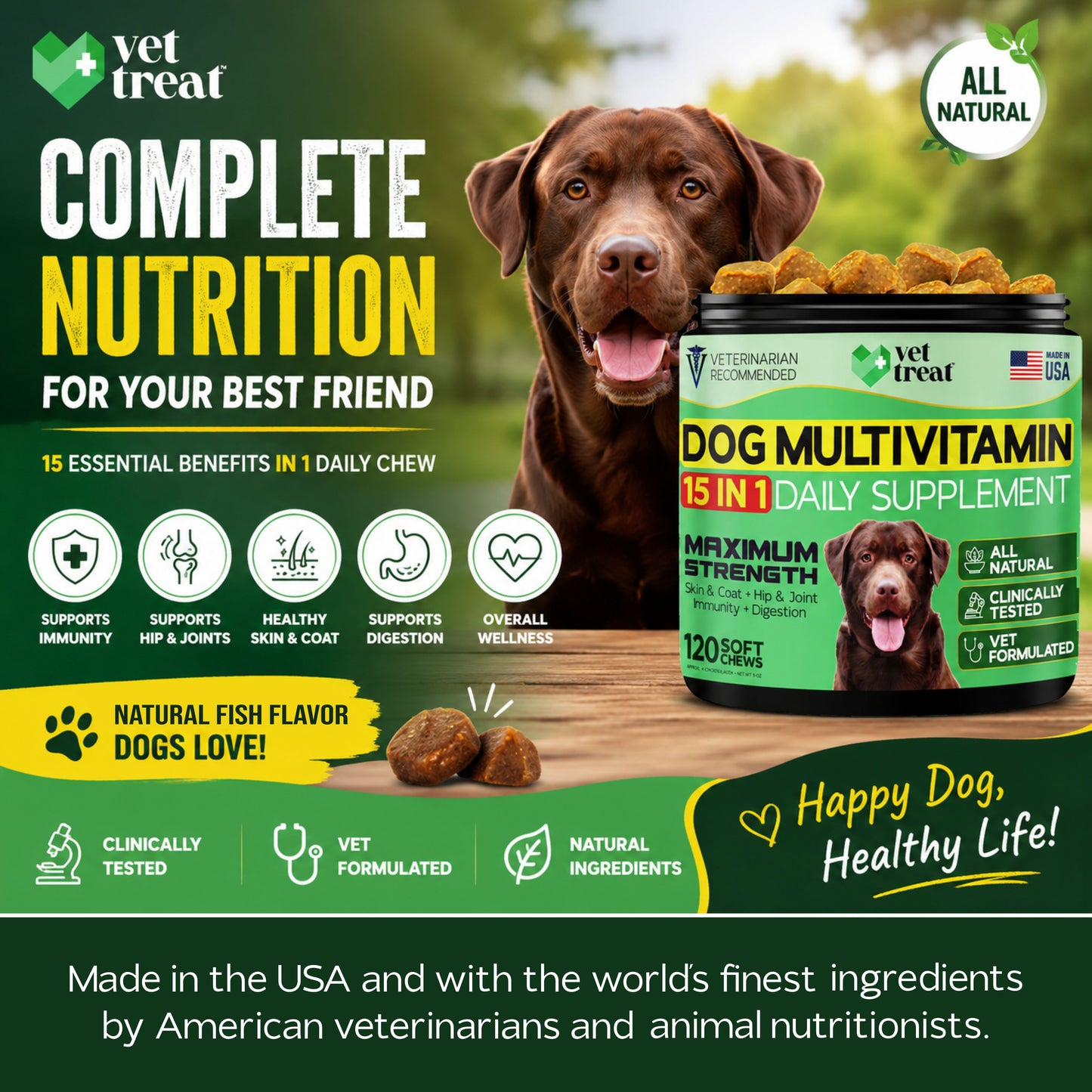 Dog Multivitamin 15 in 1 Daily Supplement - 120 Chews