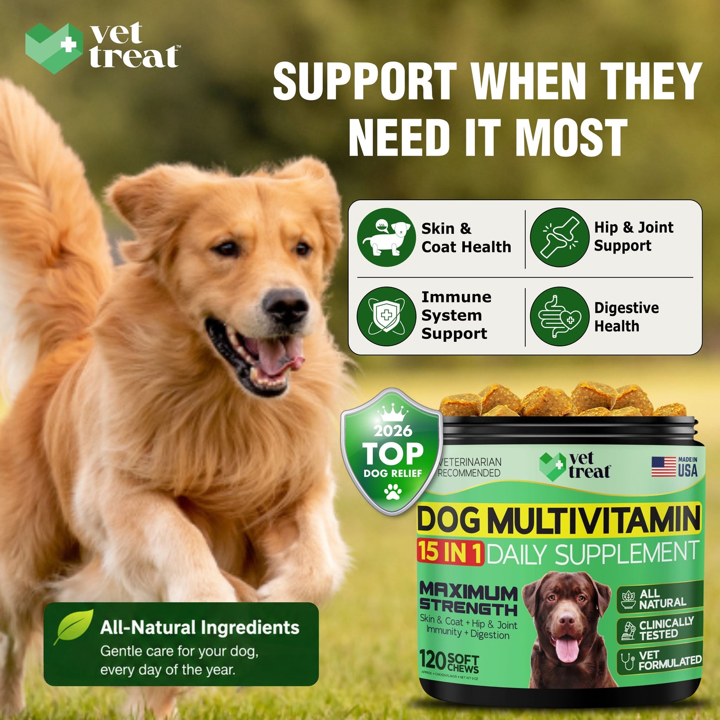 Dog Multivitamin 15 in 1 Daily Supplement - 120 Chews