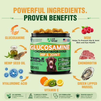 Glucosamine +Chondroitin For Dogs, Hip & Joint - 120 Chews