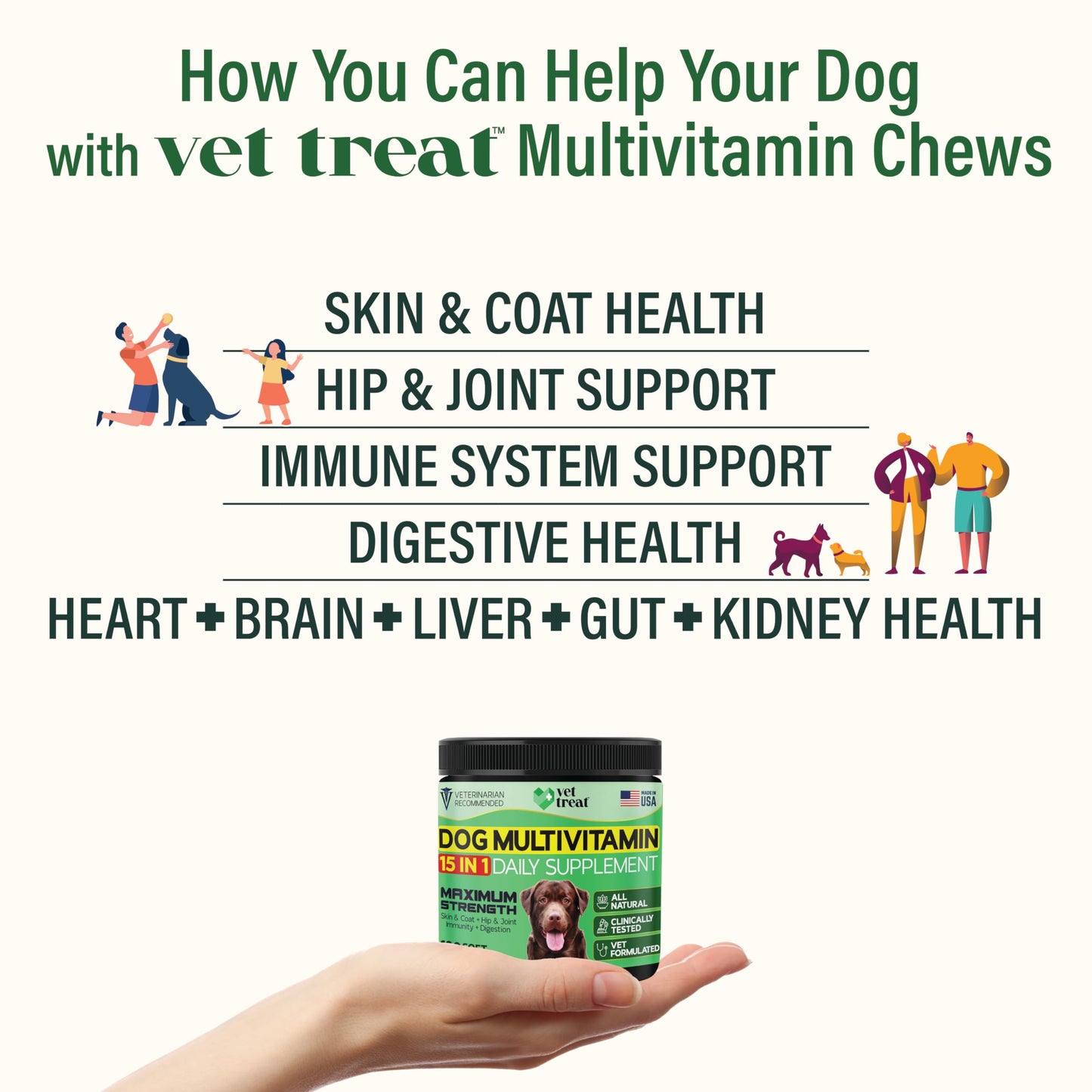 Dog Multivitamin 15 in 1 Daily Supplement - 120 Chews