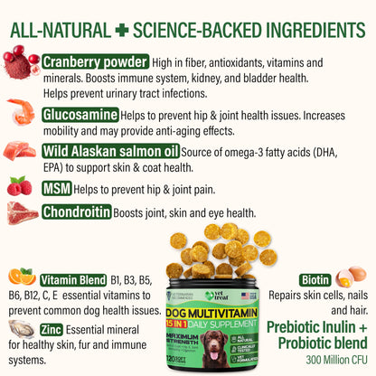 Dog Multivitamin 15 in 1 Daily Supplement - 120 Chews